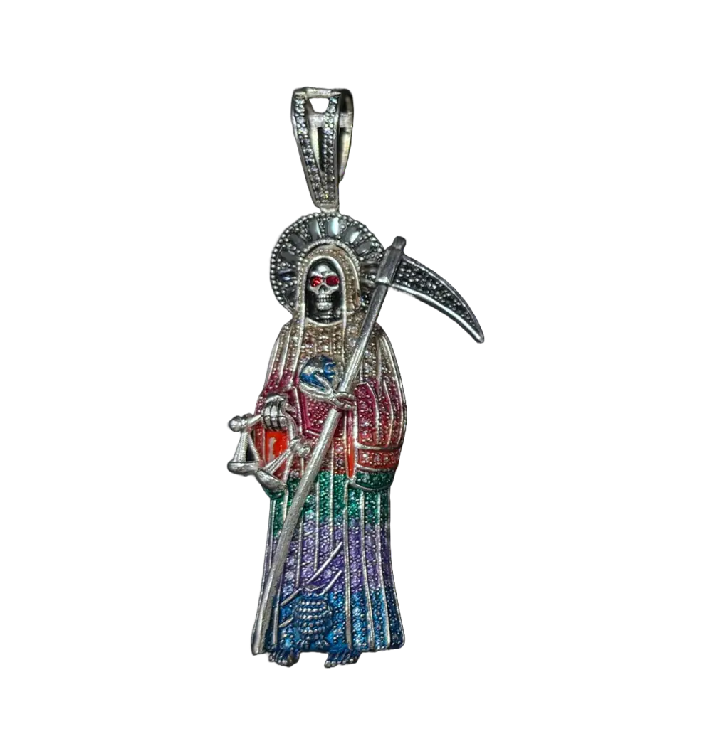 Dije de Santa Muerte con detalles de color