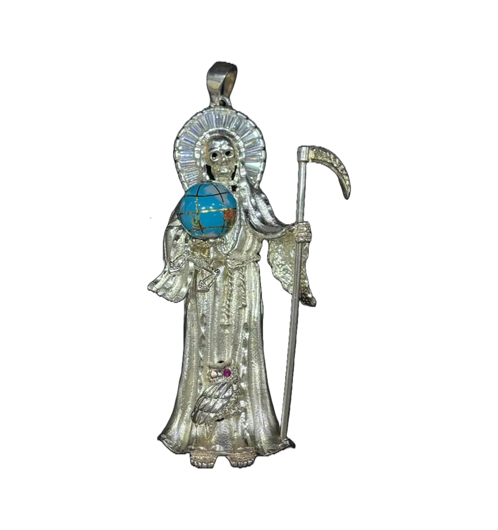 Dije de Santa Muerte con esfera turquesa